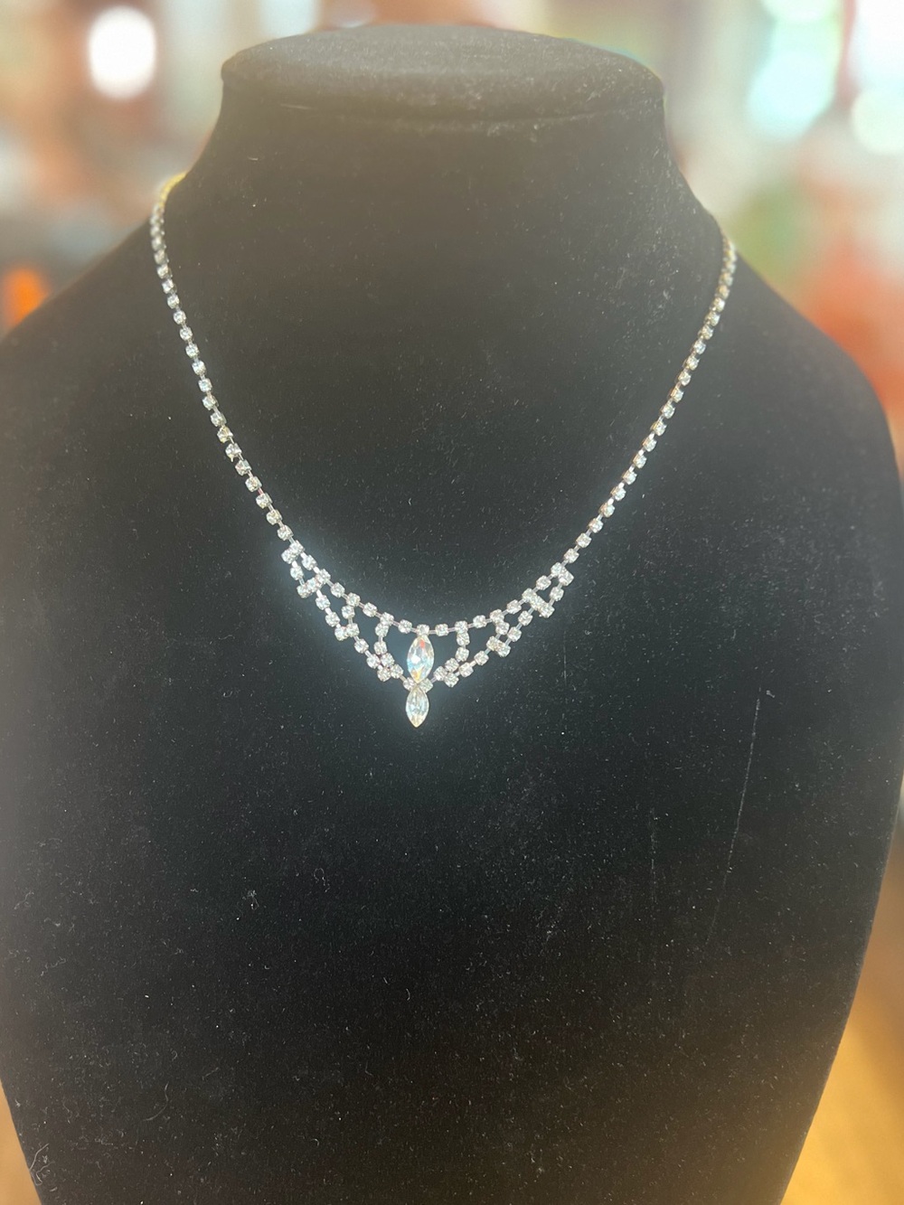 Silver Faux Crystal Marquise Pendant Necklace